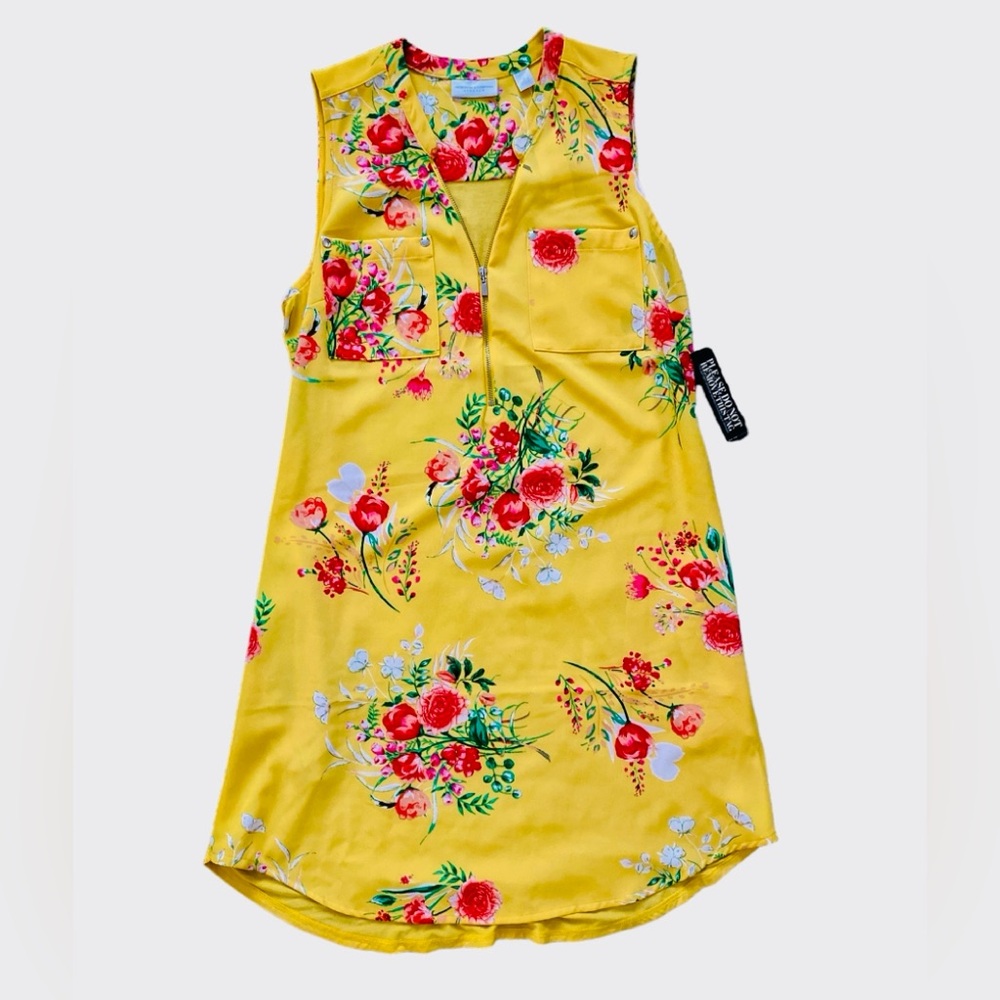 New York and Company Stretch Yellow Floral Sleeveless Dress Size Medium - Picture 1 of 3